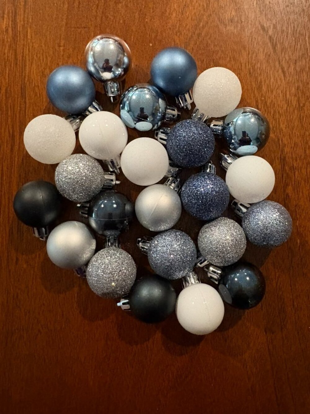 Target 24 ornaments 1" in diamenter, assorted shades of gray and white